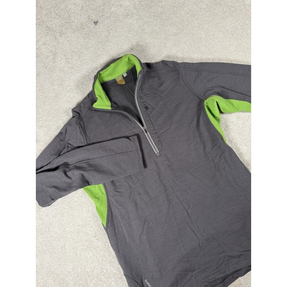 Men's Icebreaker GT 220 Midweight Merino Quarter Zip Pullover Gray Green Size Lg